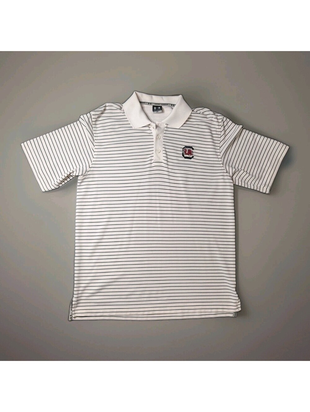 Vintage Under Armour South Carolina Gamecocks Polo Medium White Black Stripe